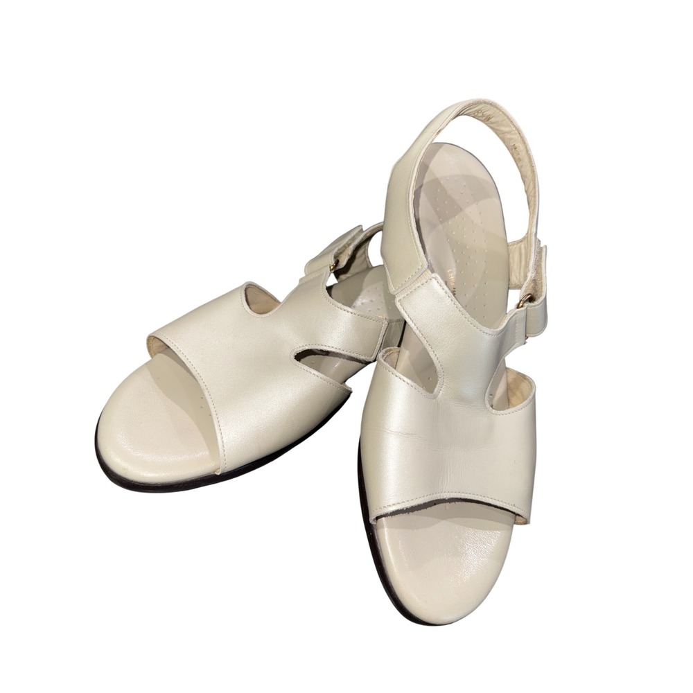 SAS Tripad Comfort Cream Leather Slingback Sandals Womens 8.5W Low Block Heel